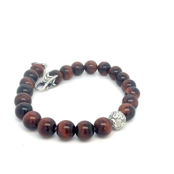 David Yurman Tiger Eye Carved Ball Bracelet 8" 8 mm Sterling Silver Estate DY566 - Picture 3 of 7